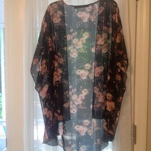 Black Rose Medium Sheer Kimono Cover-Up